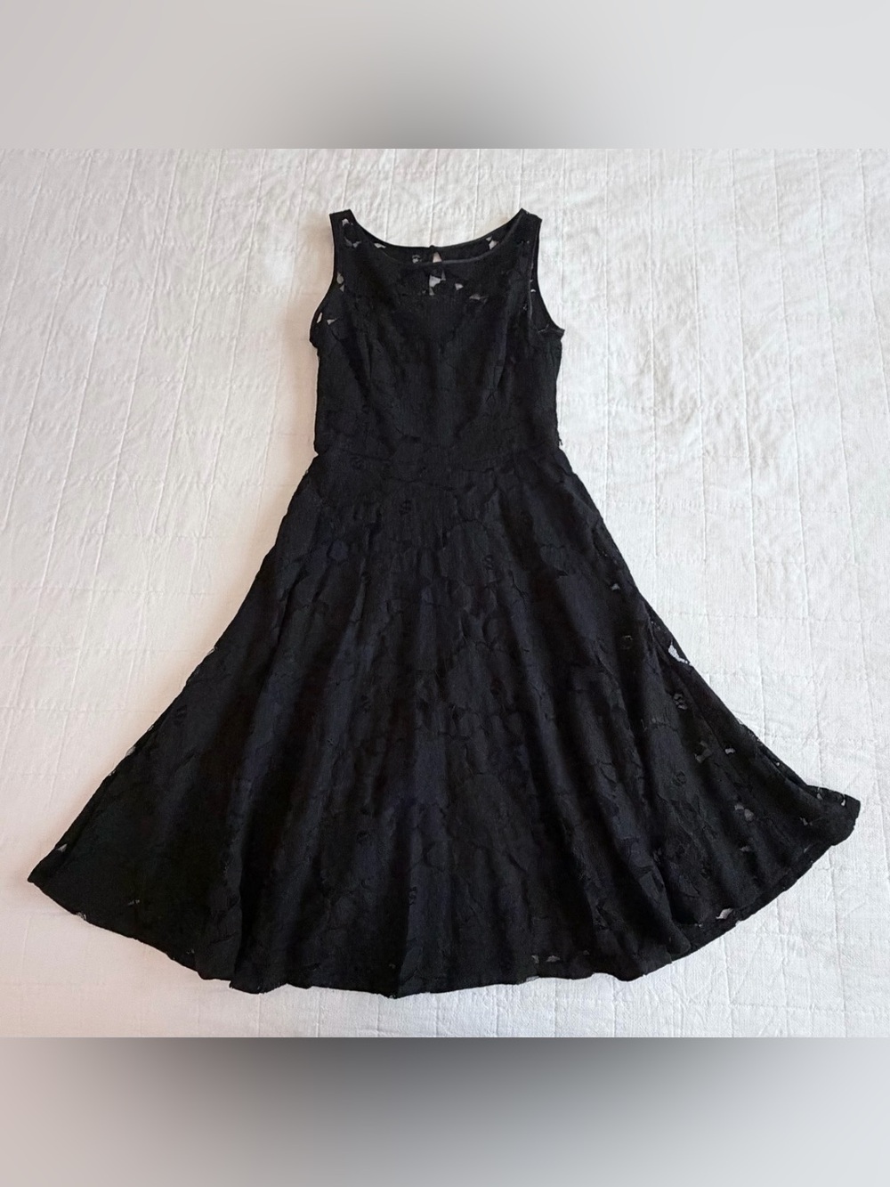 Evan Picone Sleeveless Lace Fit-and-Flare Midi Little Black Dress